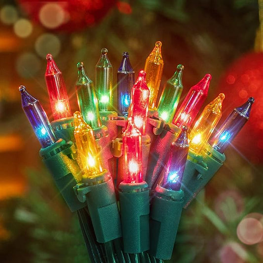 Hopolon Christmas String Lights,2 Pack 13ft 50Count Incandescent Mini String Lights Connectable, Waterproof Fairy Lights for Garden Xmas Tree Wedding Wreath Party Decoration (Multicolor 2 pcs)