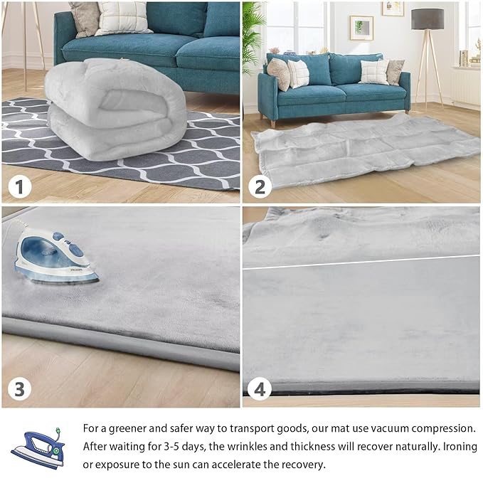 Baby Play Mat for Floor Tummy Time Mat Nursery Rug Muscle Mat Area Rug Playroom Rug Tatami Mat 79"x118" Memory Foam 1.3" Thick Crawling Mat for Babies,Toddlers, Infants, Kids(Light Gray)