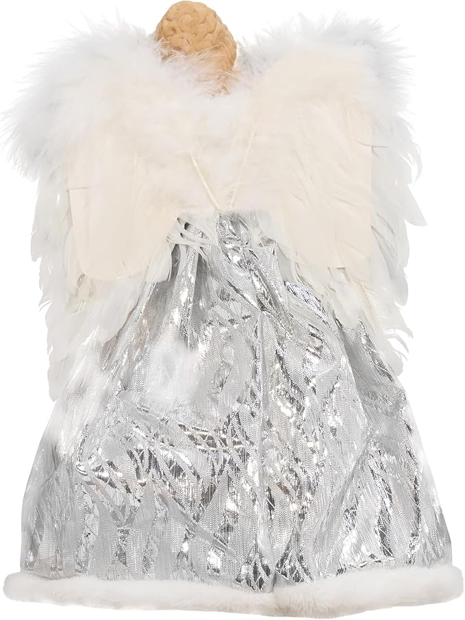 GENMOUS Angel Christmas Tree Topper, 12Inch Silver Angel Treetop, Angel Figurine Christmas Tree Top, Christmas Tree Decorations for Home