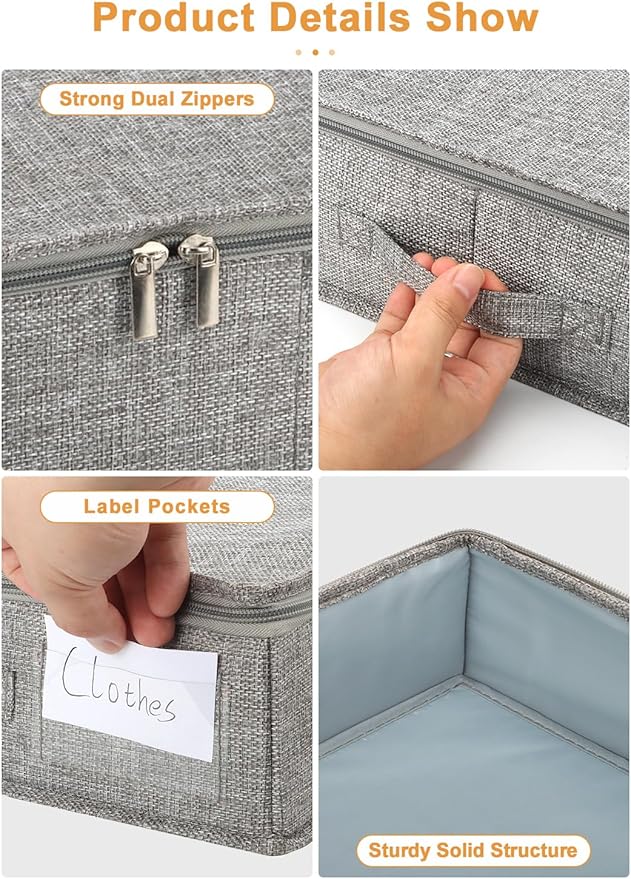 punemi Low Profile Under Bed Storage, 4 Inch Height Underbed Storage Containers With Sturdy Sidewalls & Bottom, Shallow Under Bed Organizer Clothes Storage Bins, Slim Under Couch Sofa Dresser Storage