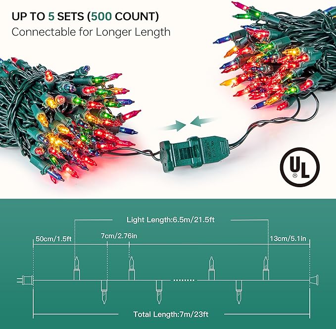YOUNGAR 2 Pack Clear Christmas Lights, 100 Count 23FT Incandescent Bulb Mini String Light, Outdoor Christmas Lights for Xmas Tree, Home, Patio, Holiday, Party, Garden Decor, Multicolor