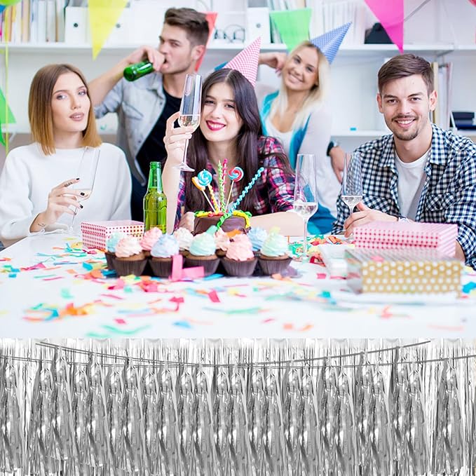 4P Silver Foil Fringe Metallic Tassel Streamers Banner Tassel Garland for Parade Floats, Bachelorette, Wedding, Birthday, Halloween, Christmas, Bridal/Baby Shower Party Decorations