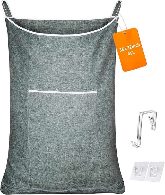 XL Door Laundry Hamper, Hanging Hamper with Large Openging, Hanging Laundry Hamper Storage Bag，Door hampers for Laundry of Home, Dorm, or Travel(Heather Grey, 36x22 Inch)