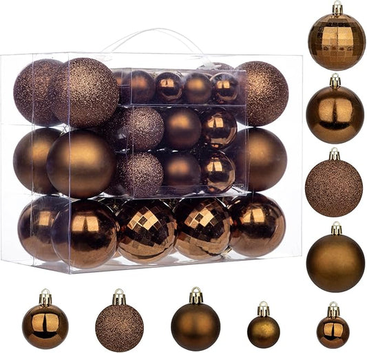 50pcs Christmas Ball Ornaments Brown Shatterproof Christmas Tree Ball Decorations Xmas Tree Large Xmas Ornaments Balls with Hanging Loop for Xmas Wedding Holiday Party Wreath Home Decor