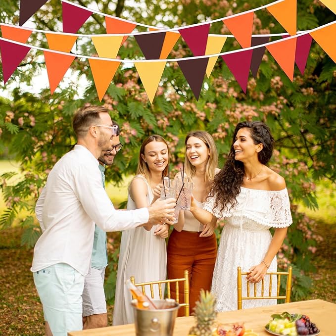 MARFOREVER Fall Pennant Banner, 30Pcs Fabric Thanksgiving Triangle Flags Bunting Garland Fall Theme Colors Hanging Decorations for Autumn Harvest Garden Wedding Baby Shower Party Supplies