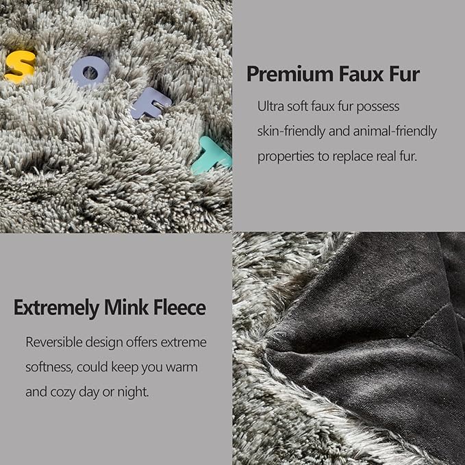 GONAAP Fuzzy Faux Fur Throw Blanket Queen Size Frosty Black Super Soft Cozy Plush Fuzzy Shaggy Blanket for Couch Sofa Bed (Frosty Black, Queen(90"x90"))