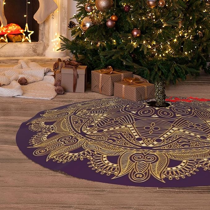 36" Dark Amethyst Purple Mandala Star Christmas Tree Skirt Tree Mat Base Cover for Xmas Festive Holiday Party Decoration Ornaments