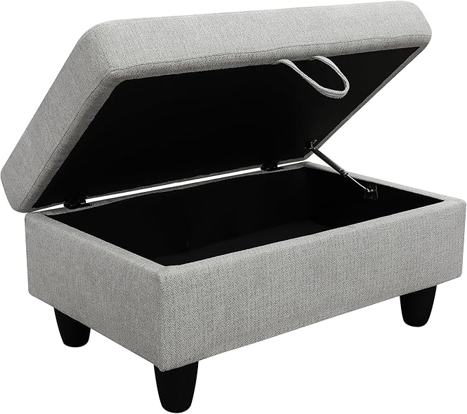 Ottoman Rectangular Storage Ottoman Bench, Flannel Footrest Stool Footstool with Lid for Living Room, Bedroom, Entryway, Gray, 35"x23.5"x17.5"