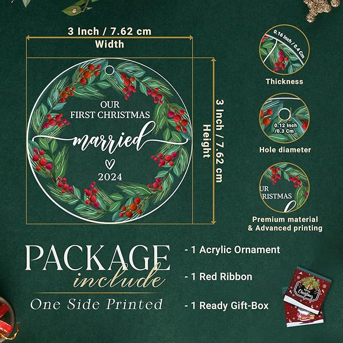 Engagement Gifts for Couples, Our Christmas Married Ornament 2024, 1st Christmas As Mr and Mrs, Wedding Gifts for Couple 2024, Bridal Shower Wedding, Just Married Ornament