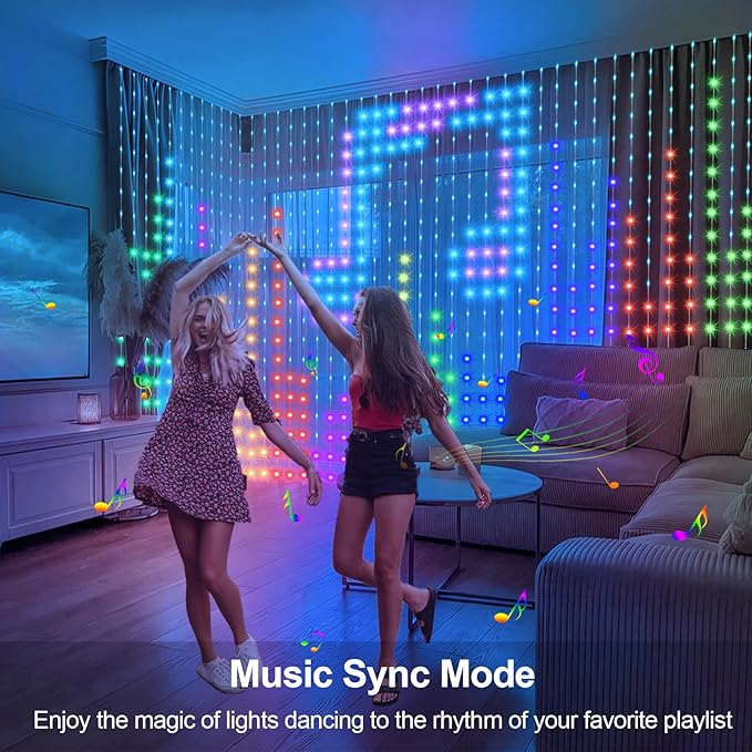 echosari Curtain Lights Plug in, 400 LED Smart Curtain Lights 6.6 x 6.6ft with APP & Remote RGB & IC DIY Pattern Music Sync for Bedroom Backdrop Decor