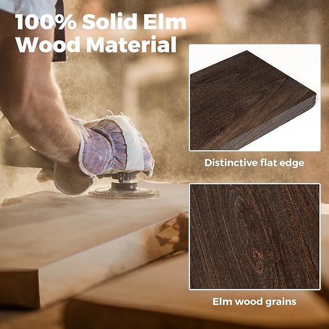 RICHFOCUS Elm Floating Shelves for Wall - 24" W x 9.3" D Rustic Solid Wood Shelves with Invisible Bracket, Wall-Mounted for Living Room, Bedroom, Kitchen Storage & Display, Set of 2, Walnut