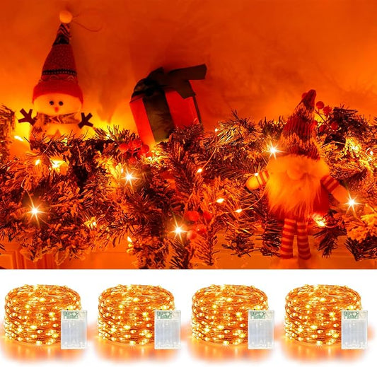 4 Pack 60LED Halloween Fairy Lights Battery Operated - 20FT Twinkle Lights with 2 Lighting Modes Indoor Outdoor, Waterproof Led Fairy String Lights for Christmas, Bedroom, Dorm, DIY Decor, Orange