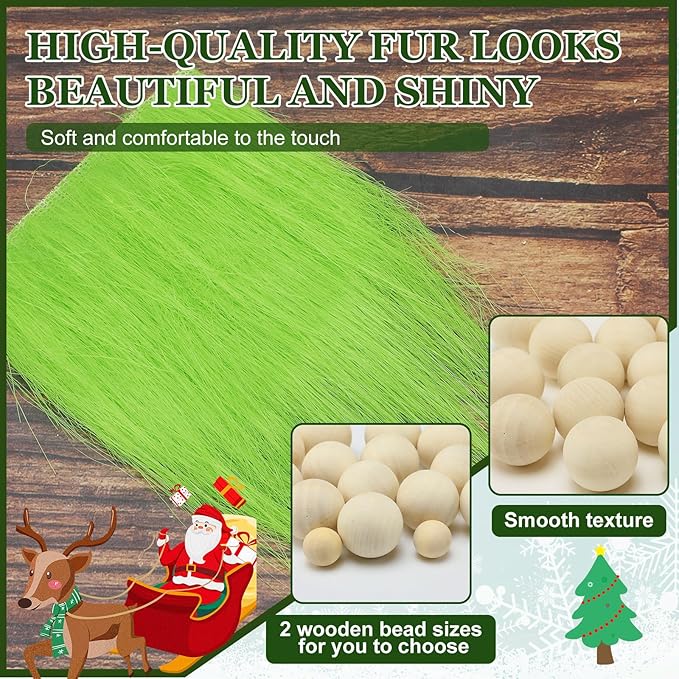 60 Pcs Gnomes Beard Sets Faux Fur Pre Cut Gnomes Beard Foam Cone Foam Handmade Wood Balls for Halloween Christmas Day Crafts(White, Green, Gray)