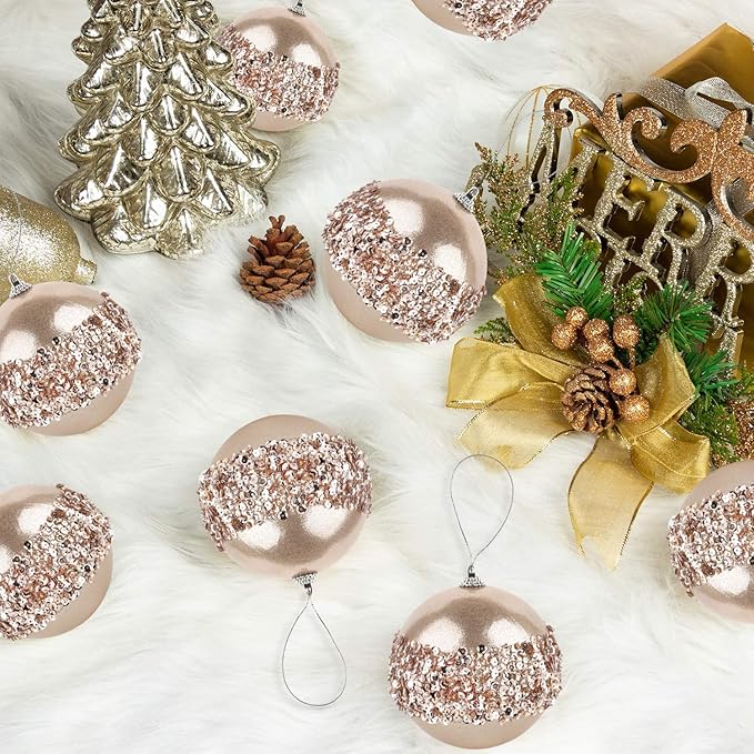 4pc Champagne Shatterproof 4" Christmas Ball Ornaments for Trees, Weddings, Holiday Decor