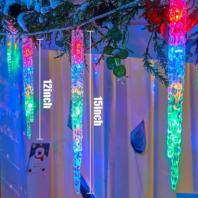 Icicle Lights Outdoor, 2 Pack Total 40ft 40 Tubes 200 LED Ice Shape String Lights, Connectable Hanging Christmas Decoration Lights for Tree Patio Roof Holiday Decor, Multicolor