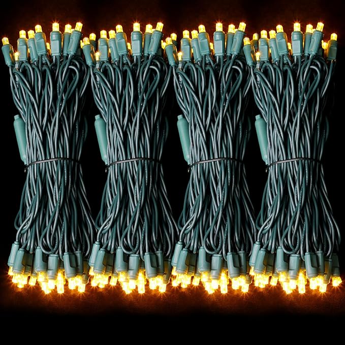 100Count (2pk of 50L) String Lights, LED Christmas Lights, 6" SPACING,Green Wire,Yellow