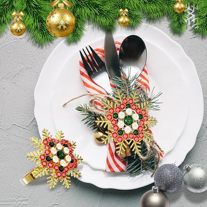 Halatool Set of 8 Christmas Napkin Rings Colorful Snowflake Napkin Holder for Christmas Thanksgiving Holiday Party Table Decoration