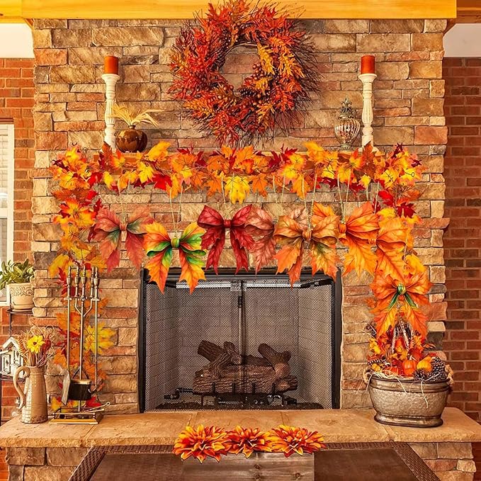 Fall Thanksgiving Hanging Ornament,9 Pcs Cute Bow Shaped Maple Leaf Acrylic Pendant, Funny Cartoon Christmas Tree Ornaments Decorationfor Tree Mini Autumn Leaf Decorations Indoor Outdoo