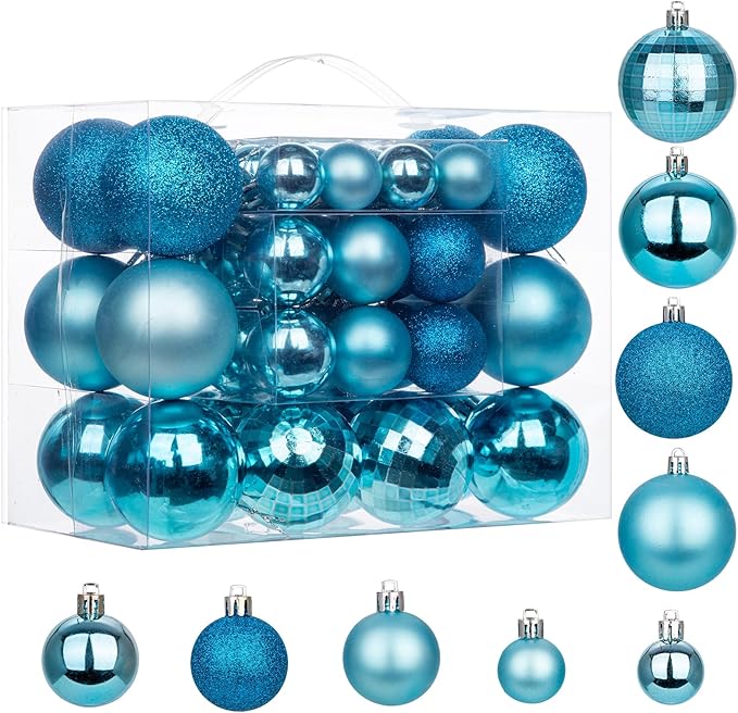 50pcs Christmas Ball Ornaments Lake Blue Large Shatterproof Christmas Tree Balls Decorations Xmas Tree Christmas Ornaments Balls with Hanging Loop for Christmas Wedding Holiday Party Wreath Home Decor