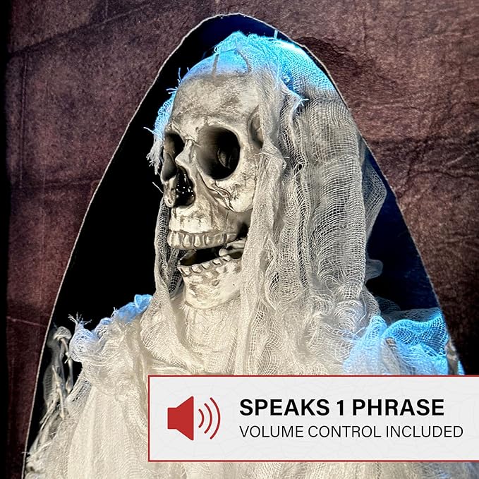 Haunted Hill Farm 6.7-Ft Animatronic Mausoleum by Tekky, Halloween Animatronic, Spooky House Wall Decoration, Creepy Indoor & Covered Outdoor Party Decor Motion-Activated Lights & Sound, LifeSize