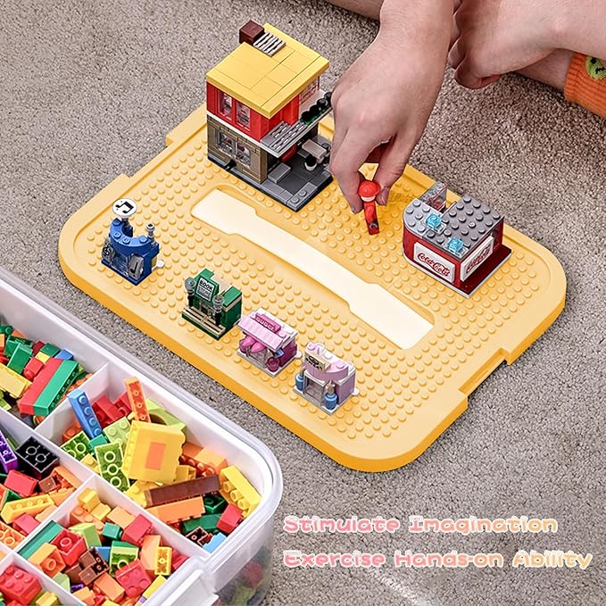 Toys Organizer Storage Case for Lego Box Kids Toy Stackable Building Blocks with Lids Bins Adjustable Lego Storage Containers Plastic Toy Box 3 Layer (Lemon)