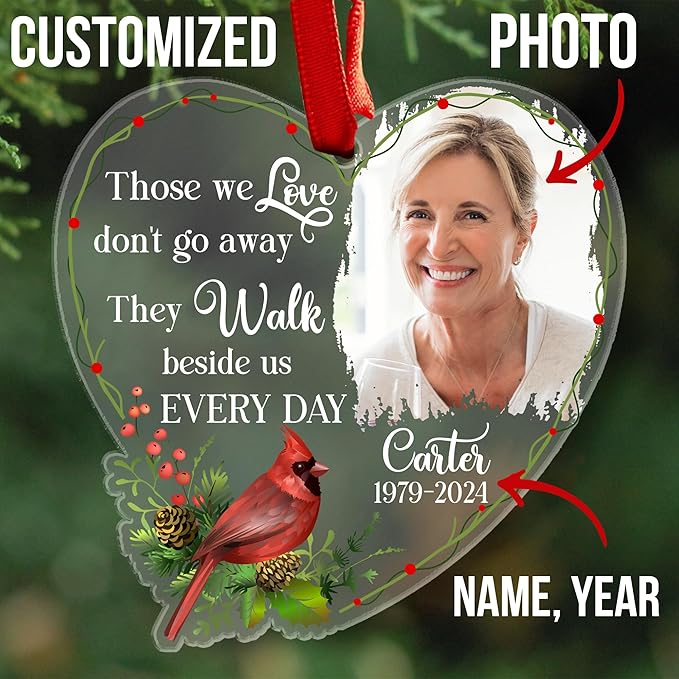2025 Personalized Memorial Acrylic Ornament – Christmas-Birthday-Anniversary Keepsake for Loss of Loved One – Custom Photo Name Year – in Loving Memory Heart Decoration