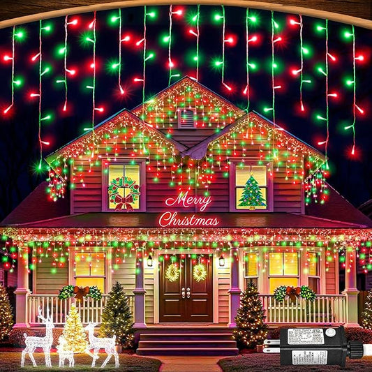 66ft Red and Green Christmas Lights, 640 LED Icicle Lights for Outside, Clear Wire Connectable Twinkle Lights with 8 Modes Timer Waterproof for House Window Party Tree Holiday Patio Yard Home Decor