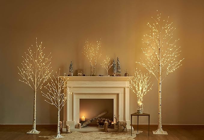 Hairui Lighted Easter Tree with Timer, Tabletop Birch Tree with Lights 18IN 24 LED for Fireplace, Mantle Party Decoration