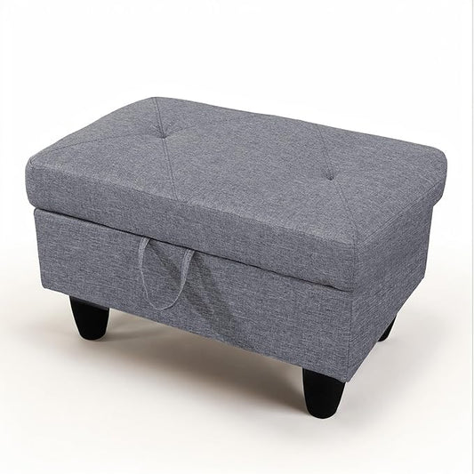 Ottoman Rectangular Storage Ottoman Bench, Flannel Footrest Stool Footstool with Lid for Living Room, Bedroom, Entryway, Gray, 28.5"x19"x17.5"