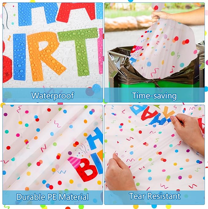 3 Pack Plastic Birthday Tablecloth, 54 x 108 Inch Disposable PE Happy Birthday Tablecloth Waterproof Rectangle Birthdays Party Table Cover for Birthdays Party Decorations