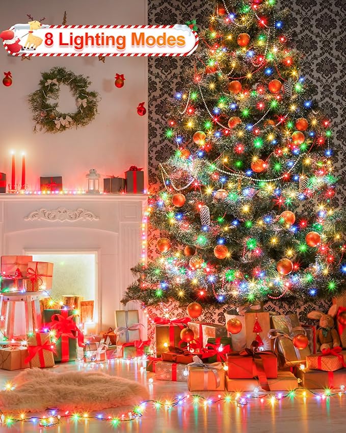 158 FT 480 LED Christmas Tree Lights, String Lights Green Wire with 8 Modes, Timer and Memory, Plug in Outdoor Waterproof Twinkle Lights for Indoor Yard Xmas Holiday, Multicolor