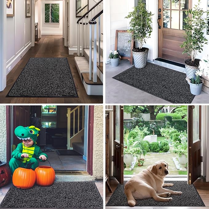 Mibao Front Door Mat, Dirt Trapper Welcome Mat for Outdoor Indoor, Non-Slip Waterproof Doormat, Durable Machine Washable Low Profile Entry Rug for Back Door Outside Patio Porch, 72" x 24", Black