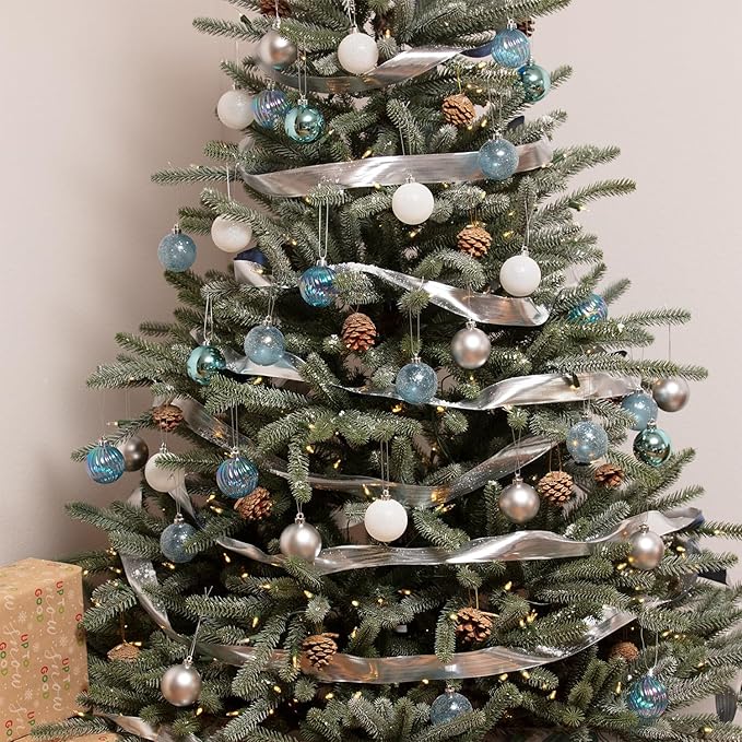 Every Day is Christmas Ornaments, Shatterproof Christmas Tree Ornament Set, Christmas Balls Decoration 50 Count (2.24"/57mm, Blue Silver)