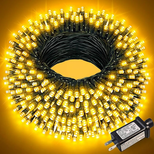 100FT 300 LED Christmas Lights, Warm White Christmas Tree Lights with 8 Modes Waterproof, Connectable Green Wire Outdoor String Lights for Indoor Patio Garden Xmas Party Decorations