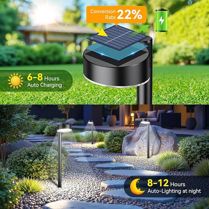 4 Pack Solar Pathway Lights Outdoor, 12 Brighter LED Solar Lights Outdoor Waterproof, Up to 12 Hrs Modern Path Light for Yard Garden Walkway Driveway Lawn, Cool White