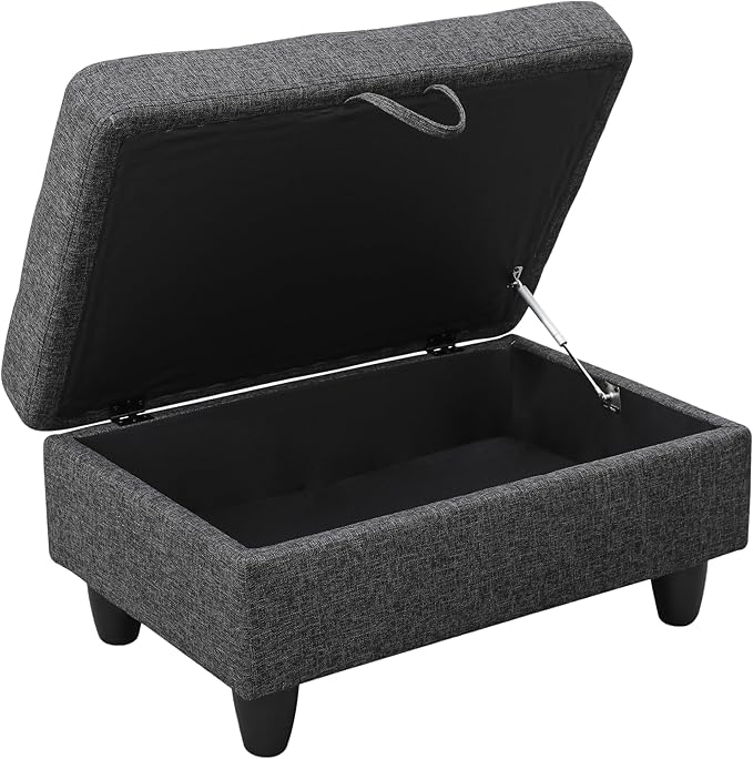 Ottoman Rectangular Storage Ottoman Bench, Flannel Footrest Stool Footstool with Lid for Living Room, Bedroom, Entryway, Black Gray, 35"x23.5"x17.5"