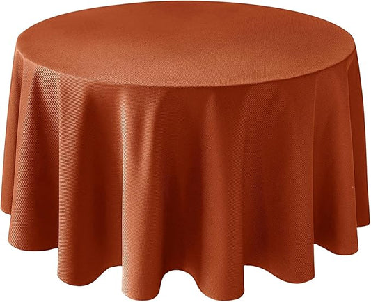 Biscaynebay Fall Tablecloth Textured Fabric Round Tablecloths 90", Rust Thanksgiving Autumn Harvest Water Resistant Fabric Tablecloths for Kitchen, Dining, Wedding, Parties Machine Washable