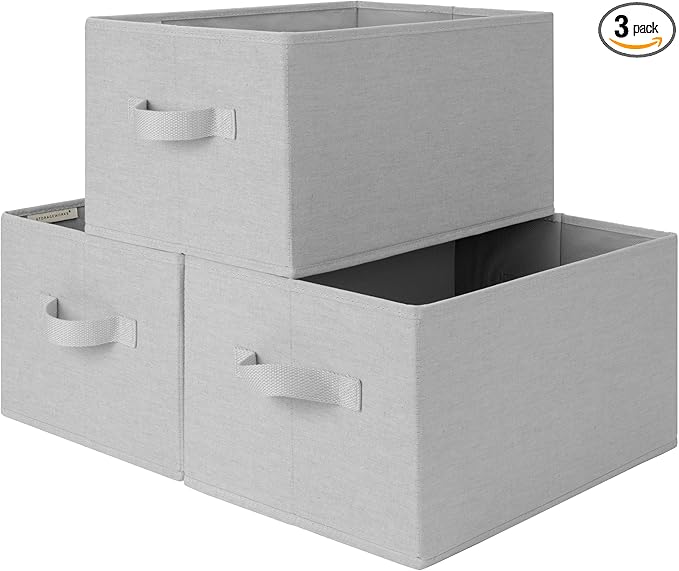 StorageWorks Storage Baskets for Shelves, Foldable Fabric Closet Storage Bins with Handles, Fabric Storage Bins Clothes Organizer, Light Grey, 3-Pack, Large