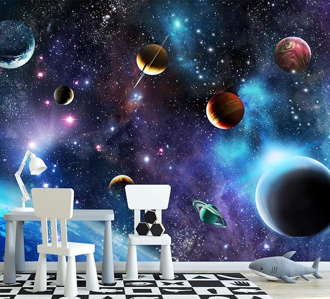 AFZEVEB-Space Galaxy Wallpaper Cosmic Planet Wall murals for Kids Room 114"x74" (Not Peel and Stick)