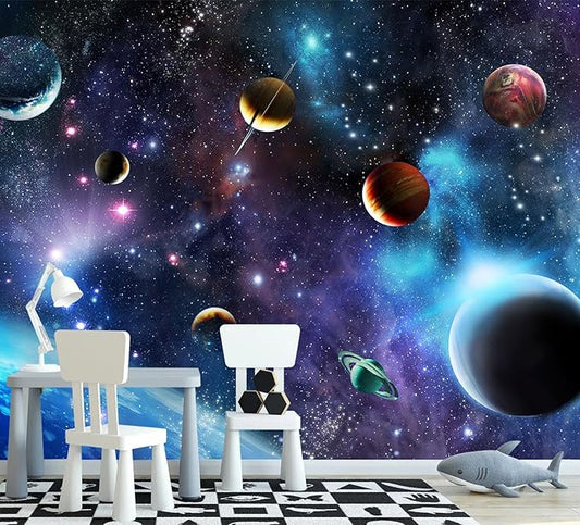 AFZEVEB-Space Galaxy Wallpaper Cosmic Planet Wall murals for Kids Room 114"x74" (Not Peel and Stick)