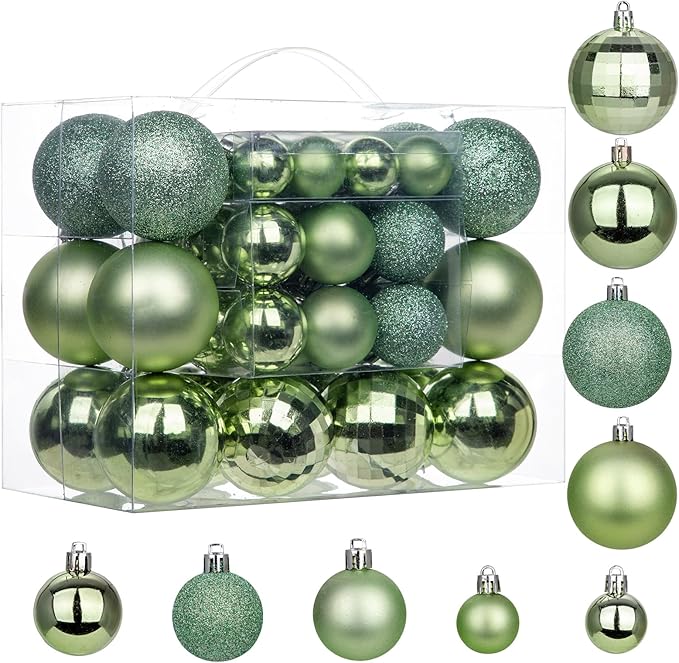 50pcs Christmas Ball Ornaments Green Small Shatterproof Christmas Tree Decorations Xmas Tree Ornaments Balls with Hanging Loop for Wedding Holiday Party Wreath Home Decor