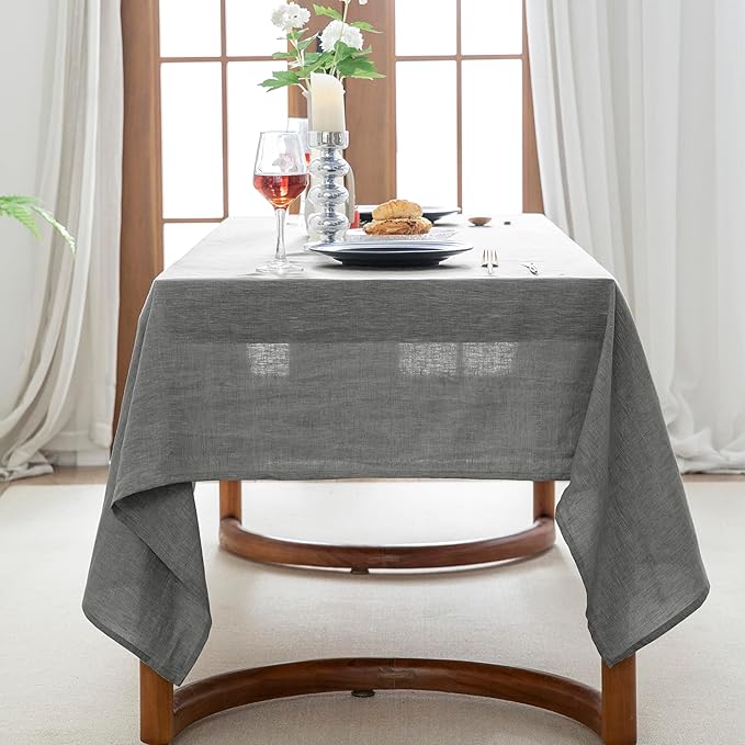 EVERLY 100% Pure Linen Rectangle Tablecloths 60x108Inches for Dining,Buffet Parties,Picnic,Events,Weddings and Restaurants,Decorative Halloween,Thanksgiving Machine Washable Tablecloths-Light Grey