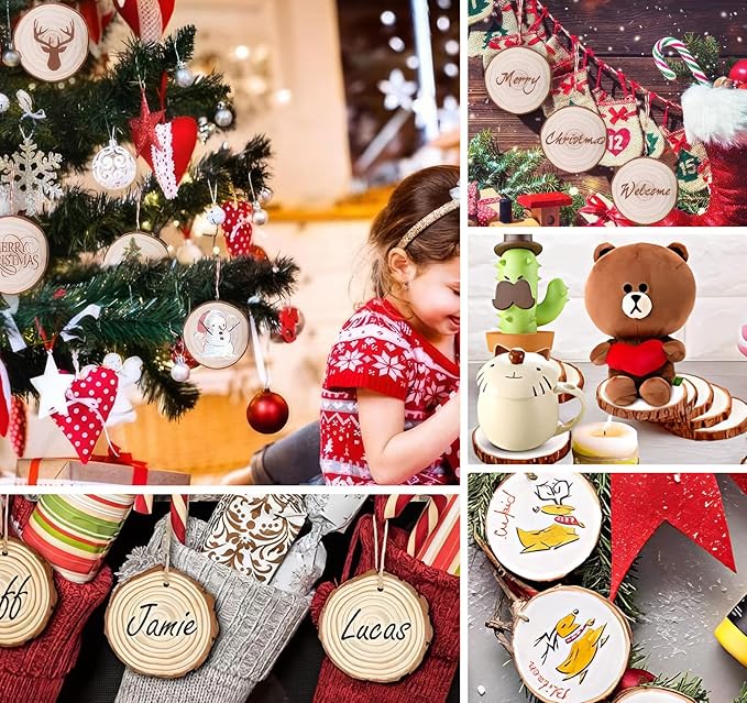 30 Pcs Wood Slices with Hole, 2.3-2.8 Inch Unfinished Wood, Wood Rounds for Crafts, Wood Crafts, Round Wood for Doodle, Splice, Paint, Art, Decorate, Ornament