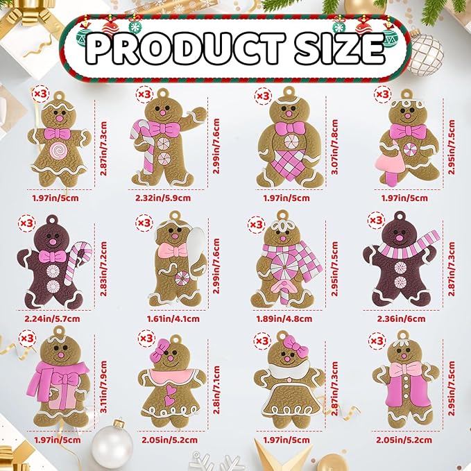 Gingerbread Man Ornaments Christmas Tree Decorations - 36pcs Pink Gingerbread Man Christmas Decorations Hanging Ornaments for Holiday Xmas Tree Home Decor