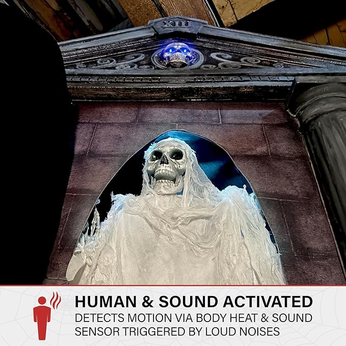 Haunted Hill Farm 6.7-Ft Animatronic Mausoleum by Tekky, Halloween Animatronic, Spooky House Wall Decoration, Creepy Indoor & Covered Outdoor Party Decor Motion-Activated Lights & Sound, LifeSize