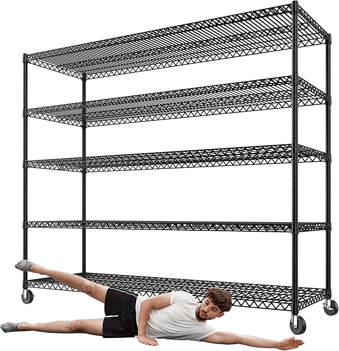 REIBII 73" H Storage Shelves Wire Shelving with Wheels 3200 lbs Heavy Duty Steel Metal Shelving Unit Shelf Rack for Warehouses,Garage, Kitchen, School,Commercial,73" H X 60”W X 18" D