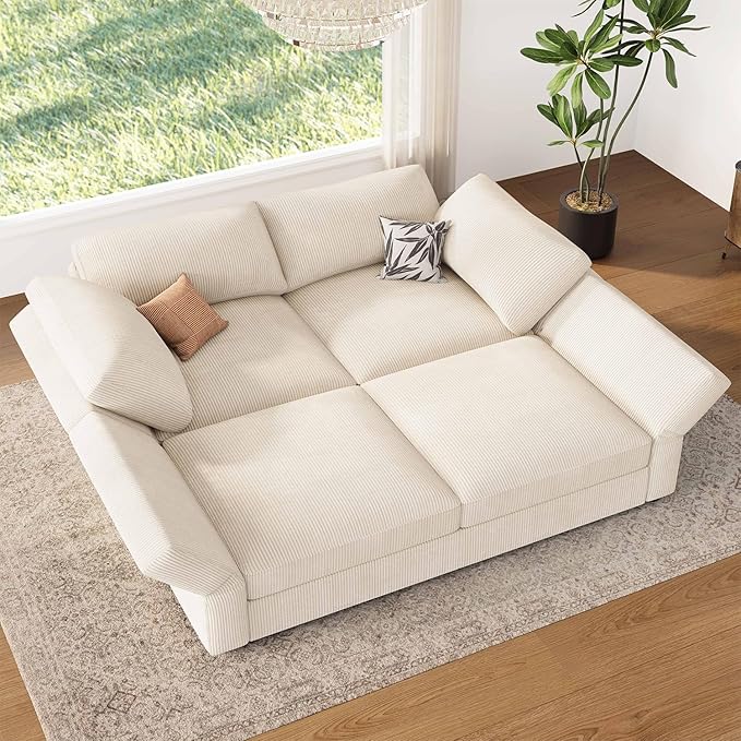 HONBAY Modular Sectional Couches with Storage Corduroy Sleeper Sofa Modular Sectional Couches for Living Room,Beige