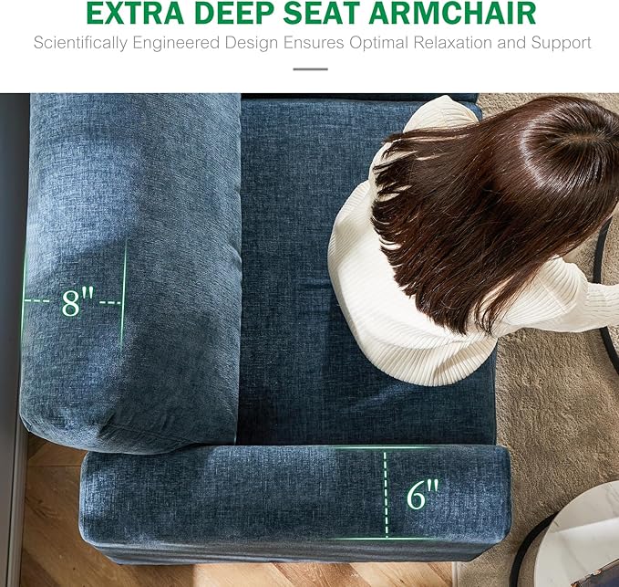 38.5 Oversized Accent Chair with Storage Blue Chenille, Single Modern Accent Sofa Chair with Arms for Apartment Living Room (21" Deep Seat)