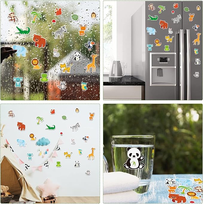 20 PCS Jungle Animals Thick Gel Clings Jungle Window Gel Clings Decals Stickers for Kids Toddlers and Adults Home Airplane Classroom Nursery Zoo Animals Party Supplies Decorations