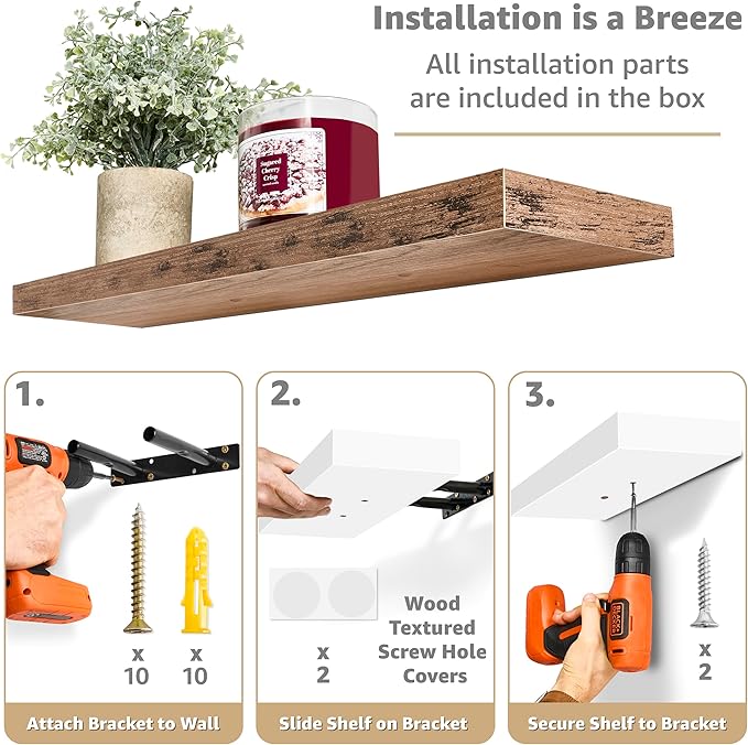 Sorbus Floating Shelves for Wall - 24" Bathroom Shelves, Wall Decor for Bedroom, Kitchen, Living Room, Home Decor & Book Storage - Mounted Floating Shelf with Invisible Brackets (Mahogany, 2 Pack)